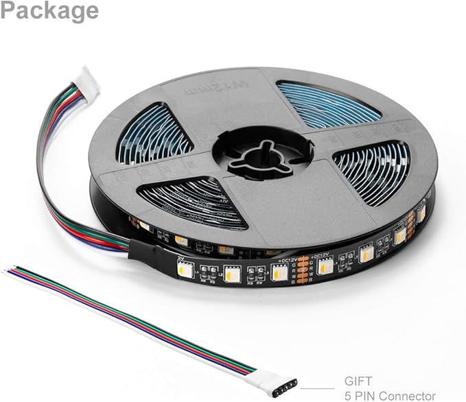 BTF-LIGHTING 5050 RGBW RGB+Warm White(2700K-3000K) 4 Colors in 1 LED Tape Light DC12V 5m 16.4ft 60LED/m Multi-Colored IP30 Black 12mm PCB for Bedroom Kitchen Home Decoration(No Adapter or Controller)