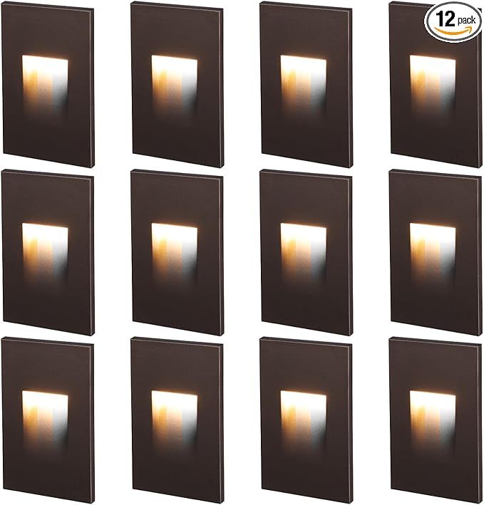 LEONLITE 12-Pack 3CCT 120V LED Step Lights, 3.5W 110LM 5%-100% Dimmable Indoor Outdoor Waterproof Vertical Stair Light, 3000K/4000K/5000K Selectable, CRI90, ETL, Aluminum, Oil Rubbed Bronze