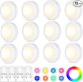 Yiliaw 12 Pack LED Puck Lights Remote Control 16 Color Changeable Under Cabinet Lights, Battery Operated Lights Night Light with Dimmer & Timmer for Closet Bedroom Kitchen, White