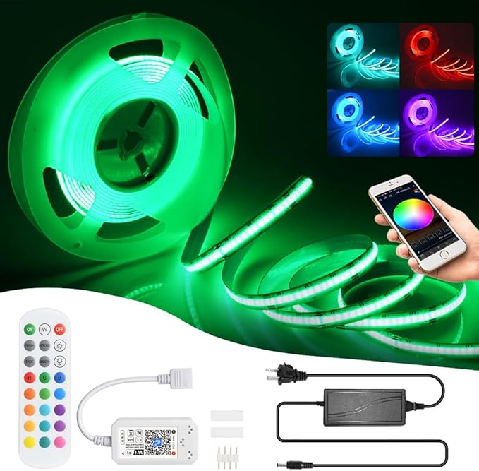 12V RGB COB Led Strip Light 16.4ft/5m, 576Leds/m, Smart Led Strip Lights Dimmable with APP Control, Music Sync, Alexa/Google Compatible, Flexible Led Tape Light for TV Led Backlight, Room Decor