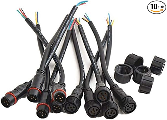 5Pairs 5pin Black Electrical Connector LED Connector for LED Lights 20cm Extension Cable 40cm/Pair 0.3mm² 22mm Nut
