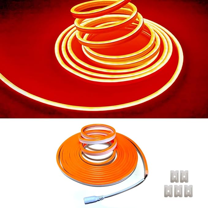 Orange Neon LED Strip Light, 16.4ft/5M Flexible Rope Light - 12V DC, 600 LEDs, Waterproof for Indoor & Outdoor Home Decor (Include Power Adapter)