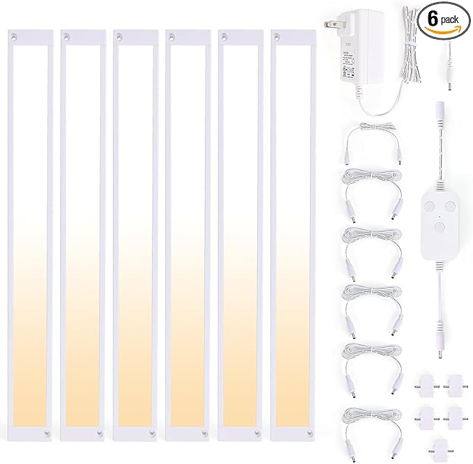 6pack 12inch Dimmable LED Under Cabinet Light Kit, 2700K to 6000K Smart LED Under Counter Lighting Fixture, Compatible with Alexa, Google Assistant, for Kitchen, Pantry, Shelf (White)