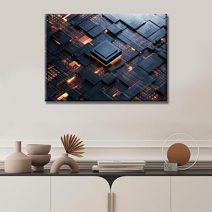 CPU Concept Wall Art Central Computer Processors CPU AI Wall Painting Canvas Wall Art for Living Room Contemporary Modern Home Decor Office Posters Framed Wall Art 20x28 INCH