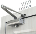 Automatic Door Closer Heavy Duty Fire Prevention Spring Hydraulic Aluminum Alloy Surface Mounted Residential Commerical Door Closer (Silver, Size3-Hold Open Door Weights 187-231 Lbs)