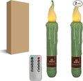 Sage Green Flameless Short Taper Candles, Real Wax Hand Dipped LED Battery Operated with Remote, Flickering Flame Lights for Festival Party Home Décor, 6.7 Inch Primitive Flameless Candles, 2PCS