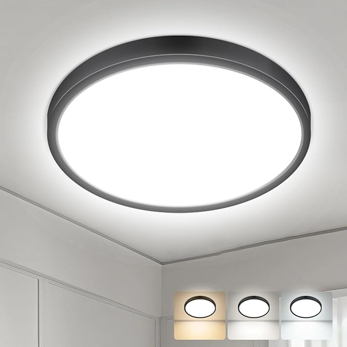 1PACK Flush Mount LED Ceiling Light Fixture Black, 20Inch 46Watt, Dimmable & 3000K-4500K-6000K 3 Color Selectable Ceiling Lamp 4600LM Low Profile Ceiling Light for Kitchen Bedroom Hallway Porch