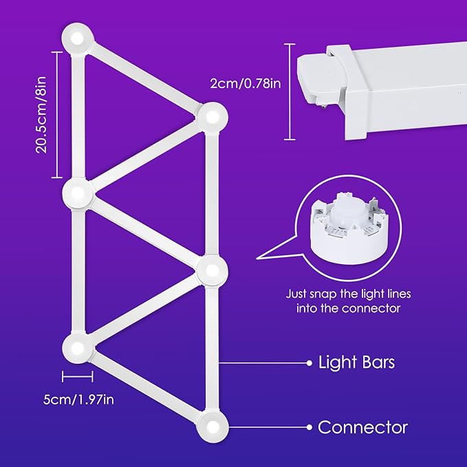 RGB Wall Light lines, Smart Gaming LED Lights DIY Geometry Splicing Gaming Wall Light Bar, Backlit Modular APP Control Colour Changing for Game Room,Bedroom,Home Decor Lights (9 Lines, White)