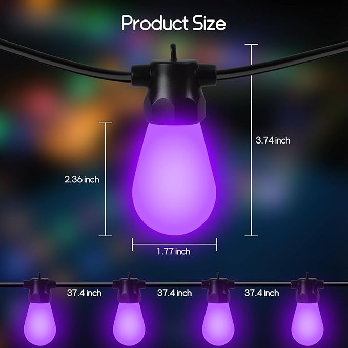 100ft Outdoor String Lights, RGBW Patio Lights with 30 LED Dimmable Bulbs, App & Remote Control, IP68 Waterproof,Shatterproof, Color Changing Lights for Backyard, Party Decor, 24V Safe Adapter