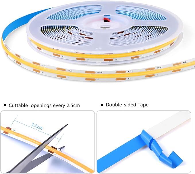 AIMENGTE 12V COB LED Cabinet Lights Strip, 6 x 3.3ft Touch Dimmable 3000K Lighting for Parallel Wood Slat Wall Panels, Display Cabinets, Wardrobes, Showcases, Shelves
