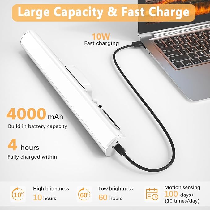 Hapfish Motion Sensor LED Light Bar Indoor, Rechargeable Under Cabinet Lighting Wireless, Magnetic Battery Powered Operated Wall Strip Lights with Remote Control for Mirror Closet Counter - White