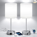 White Touch Lamps for Nightstand Set of 2 - Bedside Table Lamp for Bedroom with Dual USB Ports & AC Outlet, 3-Way Dimmable Lamps for Living Room Boys Room, Night Light with 5000K Daylight Bulbs