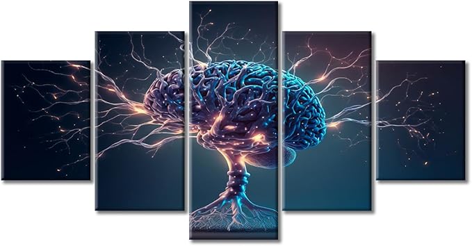 Abstract Canvas Wall Art for Living Room Human Brain with Neuronal Impulses Modern Home Decor Brain Posters Artwork for Bedroom Office Wall Art Painting Pictures Ready to Hang (60"Wx32"H)