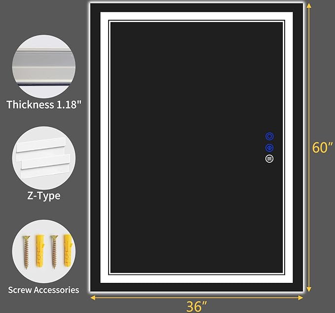 60"x36" LED Bathroom Mirror with Anti-Fog, Stepless Dimmable Lights, 3 Color Modes, Shatter-Proof Tempered Glass,Waterproof Design