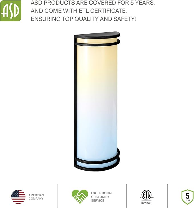 ASD 18 Inch LED Outdoor Sconce Lights - 20W 120-277V 3000K 4000K 5000K Black Exterior Lighting Fixtures, Dimmable Exterior Lights for House, Modern Patio Wall Light Fixture ETL, 2 Pack