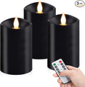 3PCS, 3 x 5 inches Flameless Candle with Remote Control, 3D Flickering Wick, Real Wax Pillar LED Candles, Battery Candles,with Timer,for Holiday Home Decor, Black