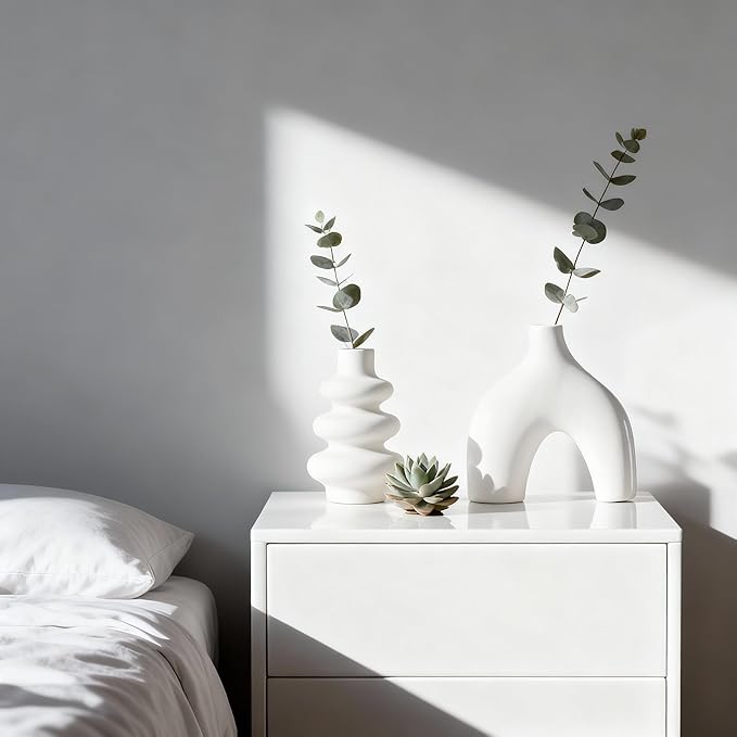 Ceramic 3 Pcs Vase Set,Modern Home Decor Table Centerpiece,Minimalist Nordic Vases, Wedding, Living Room, Bookshelf, Office, Modern Home, Entryway Boho Decor (White)