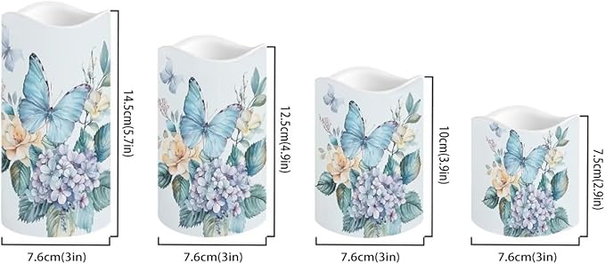 Blue Butterfly Pillar Candles Bulk Led Flameless Battery Operated Candles with Timer Remote Color Changing Electric Fake Candles for House Warming Home Decorations Set of 4