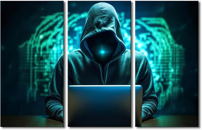 Wall Art for Living Room Hacker Malware Art Prints on Canvas AI Big Data Wall Decor Modern Artwork 3 Pieces Canvas Wall Art Giclee Gallery-Wrapped Posters and Prints Framed Ready to Hang, 60"Wx40"H