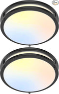 2-Pack 36W LED Flush Mount Ceiling Lights, 3200LM Black Ceiling Light Fixtures, 5 Color in One (2700K/3000K/4000K/5000K/6500K), 12'' Modern Round Ceiling Lamp for Kitchen Hallway Stairwell Offices