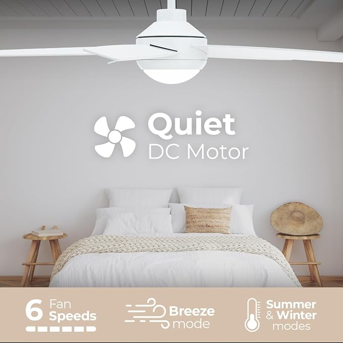 Airvana 52in 5-Blade Smart Indoor or Outdoor Ceiling Fan 2700K-6000K CCT Tunable Range LED Light Kit in Matte White Works With iOS or Android App