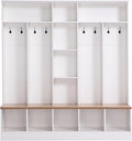 Merax 72'' H Hall Tree with Shoe Storage Bench, Modern Hall Tree with Storage Shelves & 8 Hooks, Coat Rack for Entryway, Mudroom, Hallway, Living Room,White