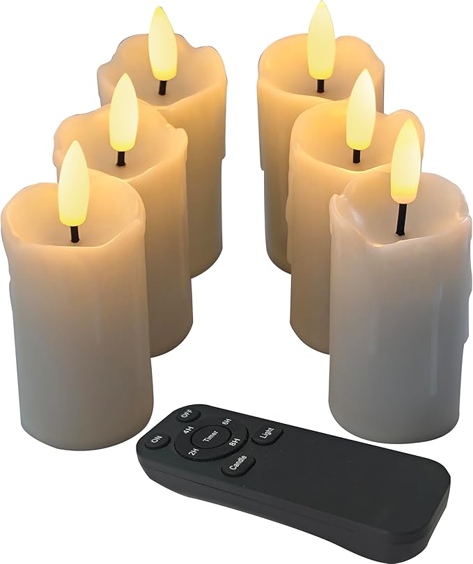 CANDLE CHOICE Battery Operated Flameless Votives with Remote Auto Daily Cycle Timer Long Lasting Realistic Black Wick Electric LED Candles Wedding Party Holiday Halloween Christmas Decorations 6 Pack
