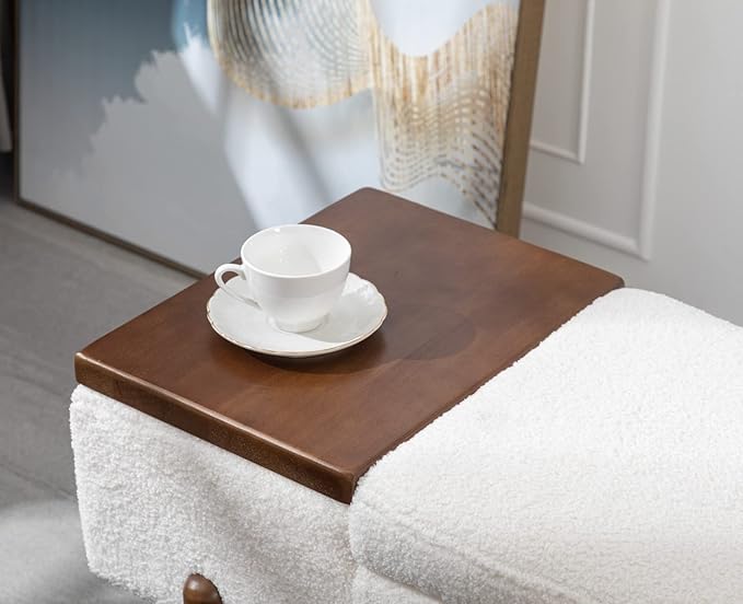 Modern Entryway Storage Bench, Upholstered Shoe Ottoman Bench, Sherpa Flip-Top End of Bed Bench with Wood Shelf/Coffee Table for Living Room/Bedroom/Hallway/Under Window,46.5 Inches,Beige Fur