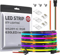 BTF-LIGHTING FCOB WS2811 IC RGB COB LED Strip 16.4FT DC12V 630LED/m Flexible High Density Uniform Chasing Color Light 14IC/m 10mm Width Black PCB for Home Indoor Decor(No Adapter or Controller)