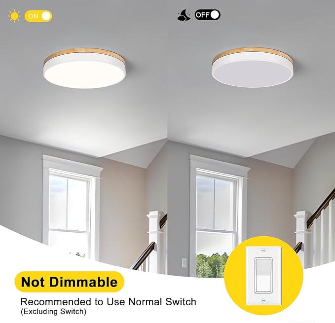 Modern Wood White Flush Mount Ceiling Light, 15.74" Round LED Low Profile Close to Ceiling Fixture for Kitchen Bedroom Bathroom Laundry Hallway Entryway Closet Living Room