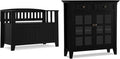SIMPLIHOME Acadian Solid Wood 36 inch Wide Small Storage Bench and 36 inch Wide Storage Cabinet in Black for the Living Room, Entryway, and Family Room, Transitional Style