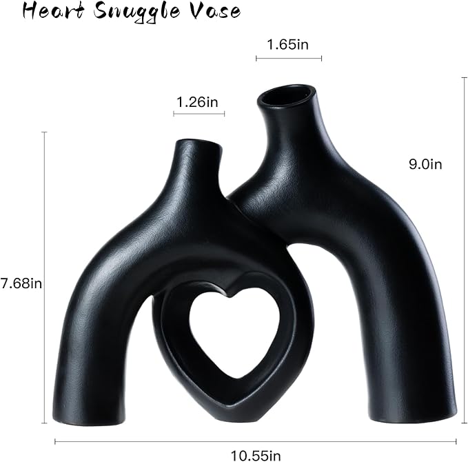 Hug Donut Ceramic Decorative Vase Set, Snuggle Hollow Modern Nordic Boho Style Vases for Home Decor Living Room Shelf Bookshelf Mantle Entryway Table Console Décor (Matte Black)