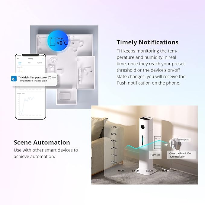 SONOFF THR316 Origin Smart Temperature and Humidity Monitoring Switch,Compatible with Alexa & Google Home, RJ9 4P4C Interface