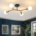 Modern Semi Flush Mount Ceiling Light,Mid Century 4 Light Lighting Fixture for Dining Room Bedroom Kitchen Foyer Entryway Hallway,Metal Gold and Black Sputnik Chandelier