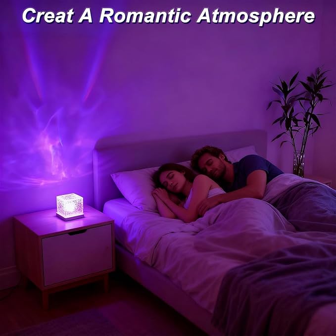 Ocean Wave Projector Light, 16-Color Changing Luminorthe Cube Lamp with 3D Rotating Dynamic Water Ripple Light, Northern Lights Projector Romantic Ambient Lighting for Bedroom Classroom