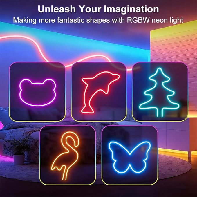 Ligency Smart Neon Rope Lights with Alexa - 16.4FT Ultra Bright RGBW LED Strip, Plug-in Adapter Powered, IP65 Waterproof Flexible Neon Lights with App Control & Music Sync, DIY Decor