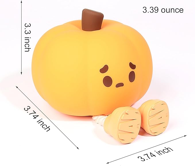 Cute Pumpkin LED Night Light, 3 Level Dimmable Nursery Nightlight, Silicone Soft Light Lamp Gift, Rechargeable Bedroom Touch Lamp for Breastfeeding, Kids, Girl, Boy, Halloween Decor (Pumpkin shape)