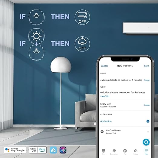 eMotion Ultra 60GHz mmWave Radar WiFi Smart Presence Sensor, IR, Brightness, Temperature and Humidity, MQTT Home Assistant, Compatible with Alexa and Google Home