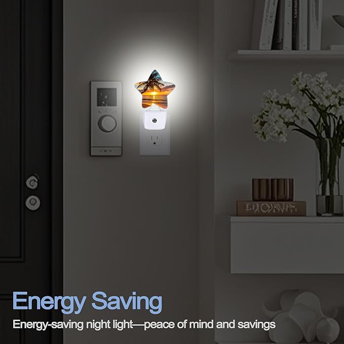Tropical Palm Trees Nightlight,Sunset Beach Star Night Lights Plug into Wall Decorations for Bedroom Bathroom,Dusk to Dawn Sensor Kitchen Hallway Stairs Energy Efficient Desk Lamp