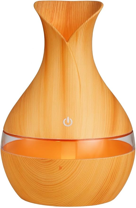 300ML Air Humidifier & Aroma Diffuser Home Fragrance Room Decor Essential Oil Diffuser Humidifiers for Bedroom Cool Mist 7 LED Light Car Air Freshener (Light Wood-1)