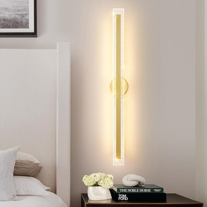 Modern Wall Sconces 31.5In Gold Wall Light Fixtures 3000K Dimmable LED Sconce Lighting Indoor Hardwired Wall Lamps for Living Room Bedroom Hallway Stairs