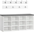 HOOBRO Shoe Storage Bench with Cushion, 39.4" L Entryway Bench with 12 Cubbies, Entryway Hall Tree with Storage, Cubby Shoe Rack Bench with Coat Rack for Hallway, Holds up to 330 lb, White WT112HX01