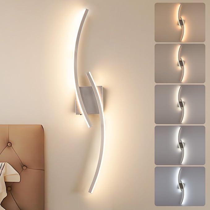 Hardwired 3000~6000K Modern Wall Sconce, 31.5IN Silver LED Wall Light Fixtures Brushed Nickel Wall Lights for Bedroom, Living Room, Hallway and Bedside Wall Lamp