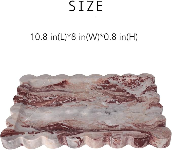 Real Luxurious Natural Scalloped Marble Vanity Tray - 10.8"x8" Rectangle - Decorative Catch All Tray for Bathroom, Kitchen, Dresser & Home Decor