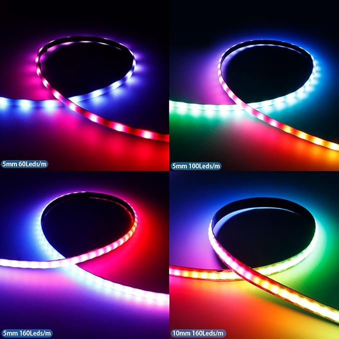 160LEDs/m 16.4FT WS2812B WS2812 LED Strip,10mm Width Individually Addressable Dream Color Flexible Smart Light Tape for Bedroom,Kitchen,Stage,TV Backlight,DC5V