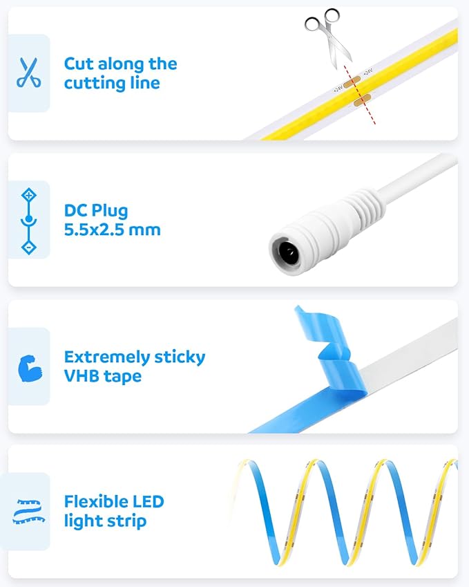 Aclorol 24V COB Led Strip Light 32.8ft COB Flexible Led Strip Light Cool White 6000K Super Bright for TV Party Other Home Indoor Decor 10M 3200Leds CRI85+(Power Supply&LED Dimmer Not Included)