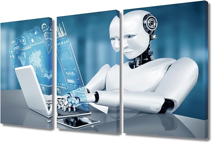 Robot Posters Canvas Print AI Intelligence Art Prints 3 Pieces Wall Art Big Data Analysis Paintings Robot Pictures Prints on Canvas Giclee Artwork Framed Ready to Hang Posters and Prints, 36"Wx24"H