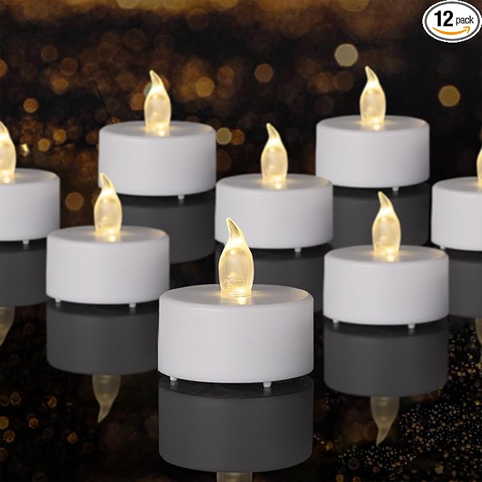 Tea Lights Flameless Battery Operated Candles-12Pack LED Electric Flickering Votive Candle Long Lasting 200 Hours, Realistic and Bright for Seasonal Festive Celebrations Decoration Warm White