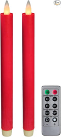 Flameless Taper Candles Flickering with Remote and Timer, 3D Moving Flame Taper Candle Battery Operated to 400 Hours, 9 Inch Window Candles, (Holiday Red)