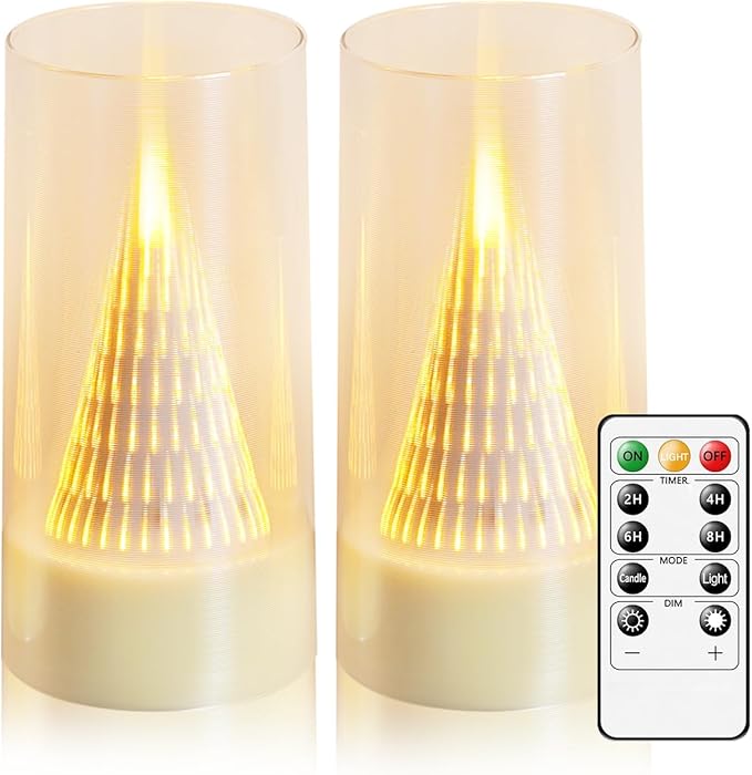 Eebus LED Flameless Candles with Remote - Battery Operated,Fake Candles for Home Décor Tapered Glowing Pillar Candle Lights Add a Warm and Romantic Atmosphere Set of 2 (D 3"×H 6" 6") (Ivory)